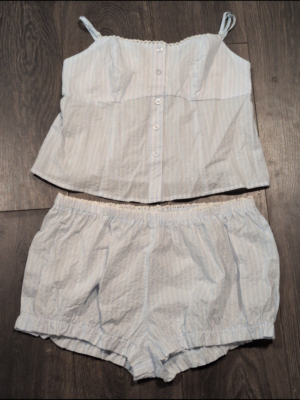 No Boundaries Woven Blue Striped Cami Bloomer Sleep Set, Women's Size M (8-10)